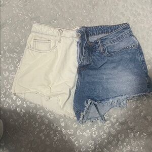 Chic Two-Tone Denim and White Jean Shorts